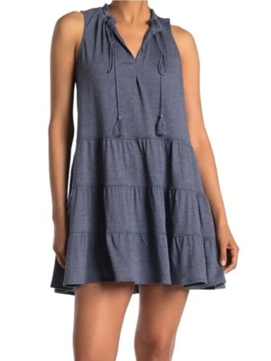 Max Studio Dresses & Skirts - Max Studio Tassel Tie Sleeveless Tiered Shift Dress In Blue Denim Size Small